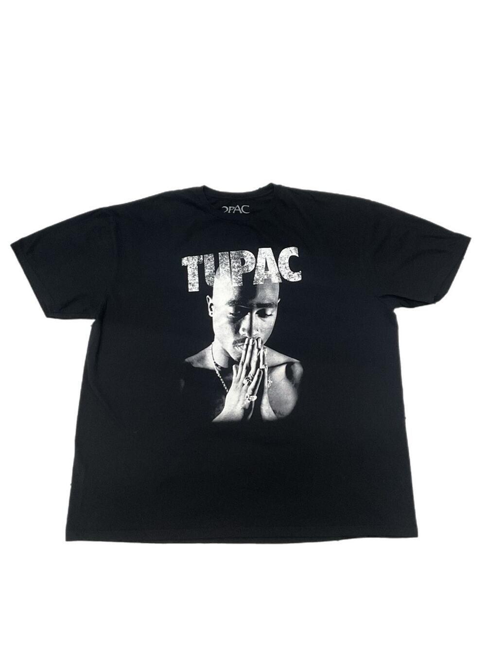 Official Tupac Praying Portrait Graphic Rap Black Tee